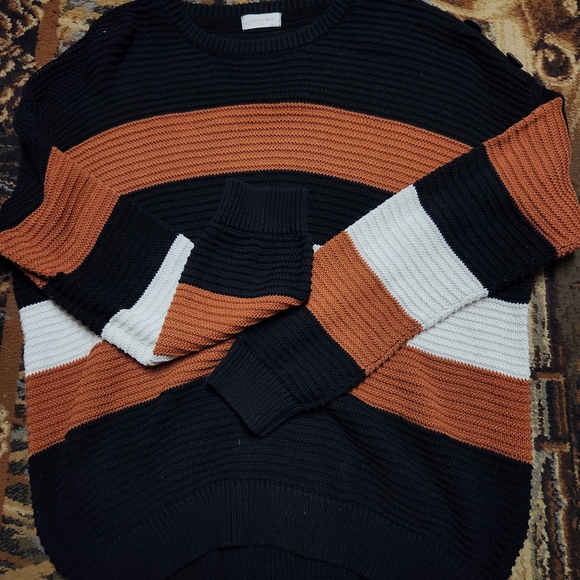 Sophie Rue Sweaters - Sophie Rue Black, White, and Brown Striped Sweater